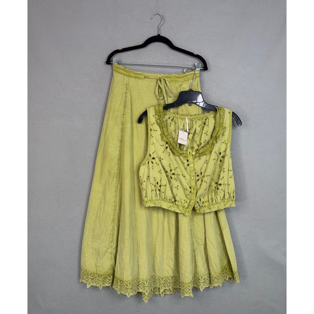 Free People Set Womens Small Green Madelyn Maxi Skirt Set Boho Cottagecore